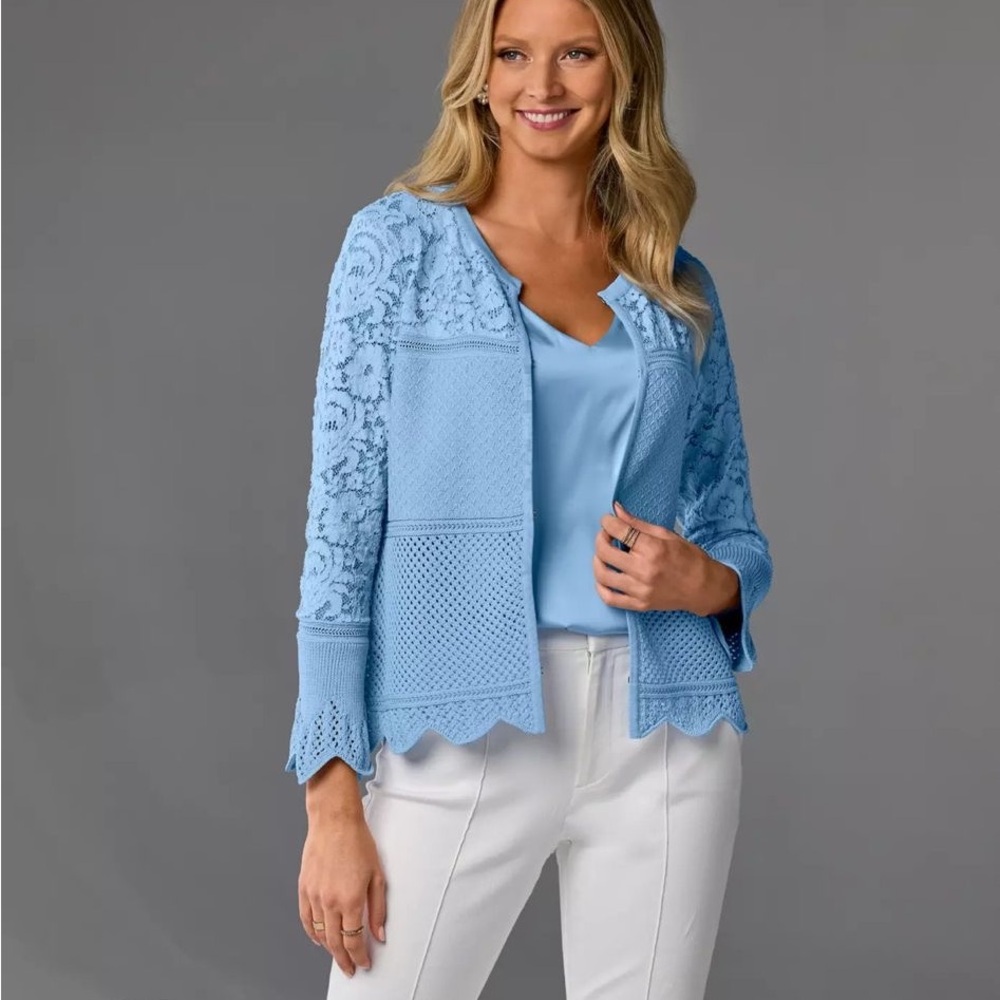 Boston Proper Light Blue Lace Cardigan